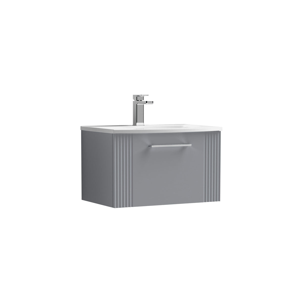 Modern Splash 600mm Satin Grey 1 Drawer Wall Hung Vanity Unit With Curved Basin