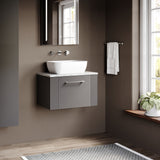 Modern Splash  600mm Satin Grey 1 Drawer Wall Hung Vanity With Bellato Grey Worktop
