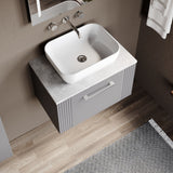 Modern Splash  600mm Satin Grey 1 Drawer Wall Hung Vanity With Bellato Grey Worktop