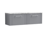 Modern Splash Fluted 1200mm Satin Grey  2 Drawer Wall Hung Vanity With Carrara Laminate Worktop