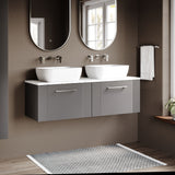 Modern Splash Fluted 1200mm Satin Grey  2 Drawer Wall Hung Vanity With Carrara Laminate Worktop