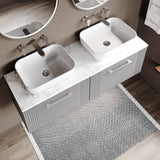 Modern Splash Fluted 1200mm Satin Grey  2 Drawer Wall Hung Vanity With Carrara Laminate Worktop