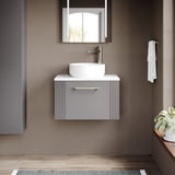 Modern Splash 600mm Satin Grey 1 Drawer Wall Hung Vanity With Carrara Laminate Worktop
