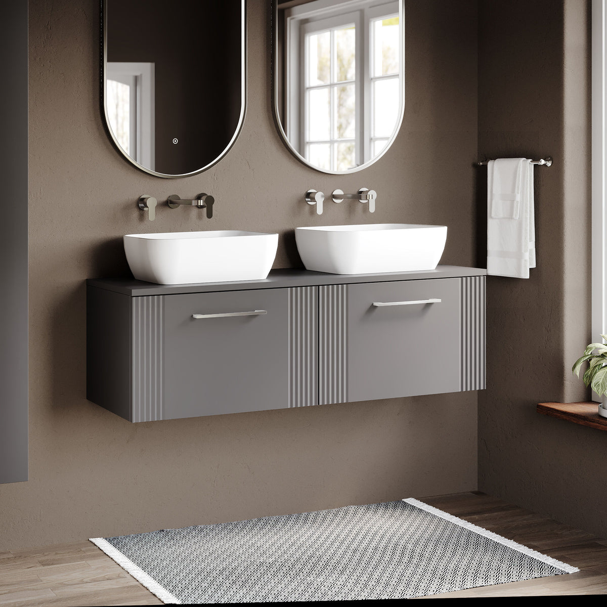 Modern Splash 1200mm Slate Grey 2 Drawer Wall Hung Vanity & Worktop