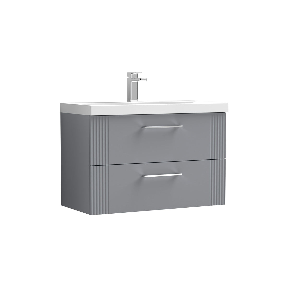 Modern Splash 800mm Satin Grey 2 Drawer Wall Hung Vanity Unit With Mid-Edge Basin