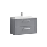 Modern Splash 800mm Satin Grey 2 Drawer Wall Hung Vanity Unit With Mid-Edge Basin