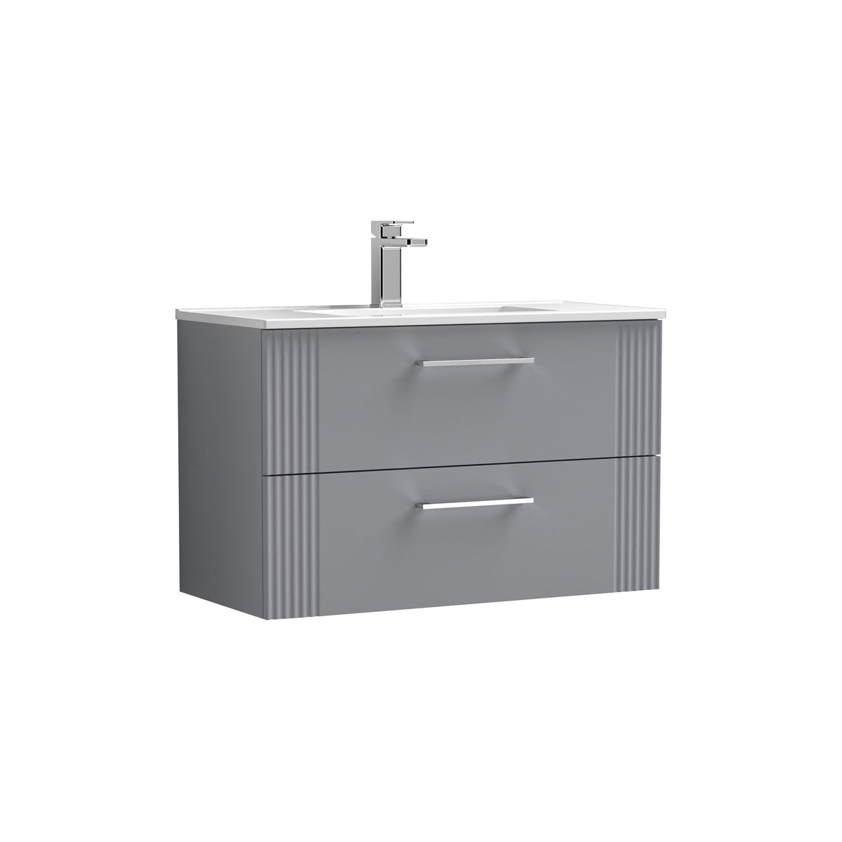 Modern Splash 800mm Satin Grey 2 Drawer Wall Hung Vanity Unit With Minimalist Basin