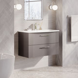Modern Splash 800mm Satin Grey 2 Drawer Wall Hung Vanity Unit With Curved Basin
