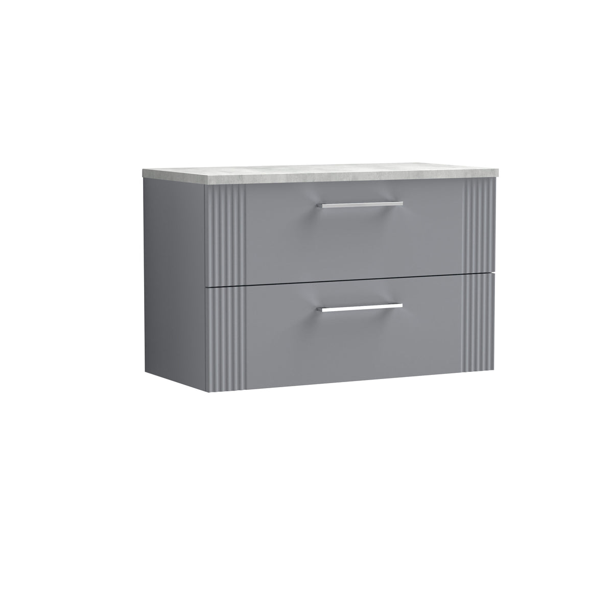 Modern Splash 800mm Satin Grey  2 Drawer Wall Hung Vanity Unit With Bellato Grey Worktop