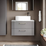 Modern Splash 800mm Satin Grey  2 Drawer Wall Hung Vanity Unit With Bellato Grey Worktop
