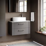 Modern Splash 800mm Satin Grey  2 Drawer Wall Hung Vanity Unit With Bellato Grey Worktop