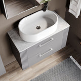 Modern Splash 800mm Satin Grey  2 Drawer Wall Hung Vanity Unit With Bellato Grey Worktop