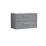 Modern Splash 800mm Satin Grey Part Fluted 2 Drawer Wall Hung Vanity Unit With Carrara Laminate Worktop