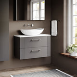 Modern Splash 800mm Satin Grey Part Fluted 2 Drawer Wall Hung Vanity Unit With Carrara Laminate Worktop