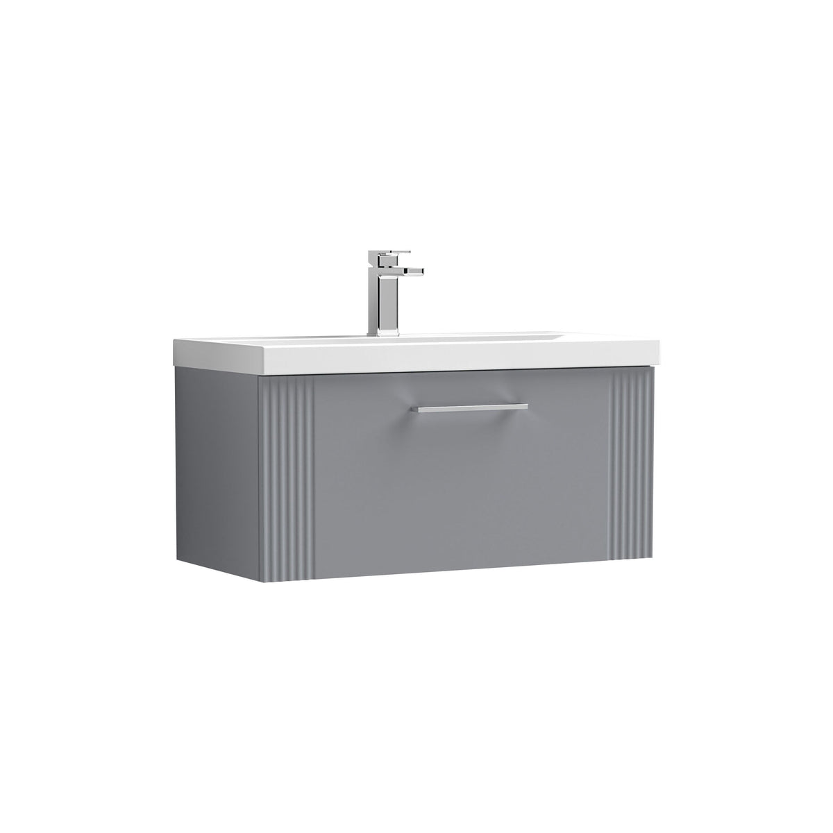 Modern Splash 800mm Satin Grey 1 Drawer Wall Hung Vanity Unit With Mid-Edge Basin