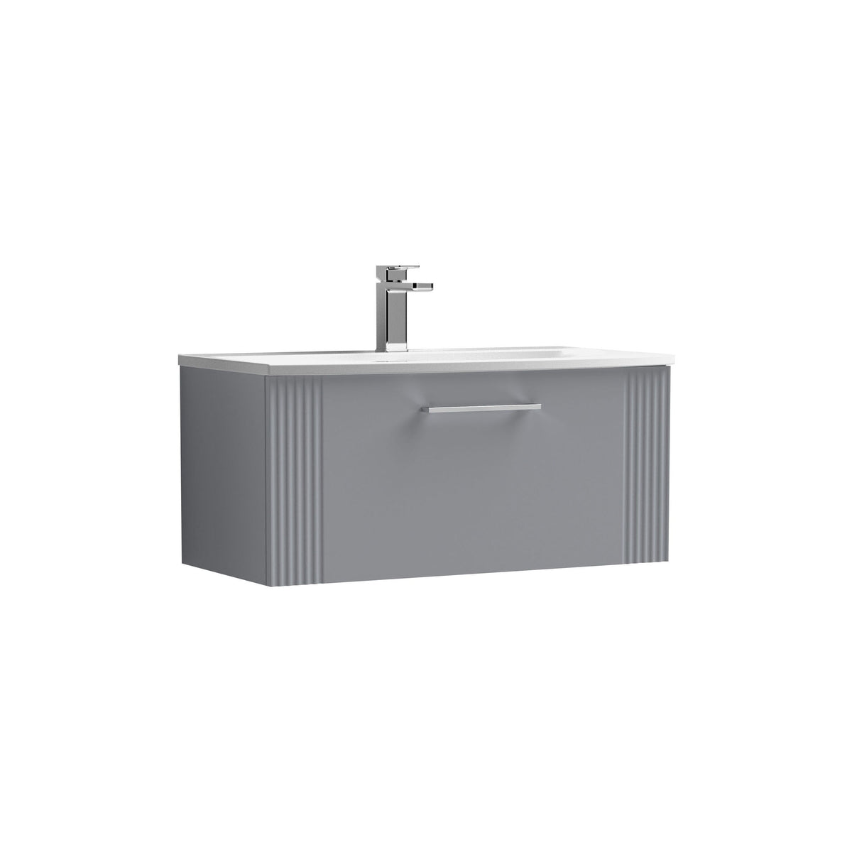 Modern Splash 800mm Satin Grey 1 Drawer Wall Hung Vanity Unit With Curved Basin