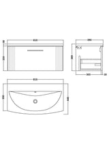 Modern Splash 800mm Satin Grey 1 Drawer Wall Hung Vanity Unit With Curved Basin