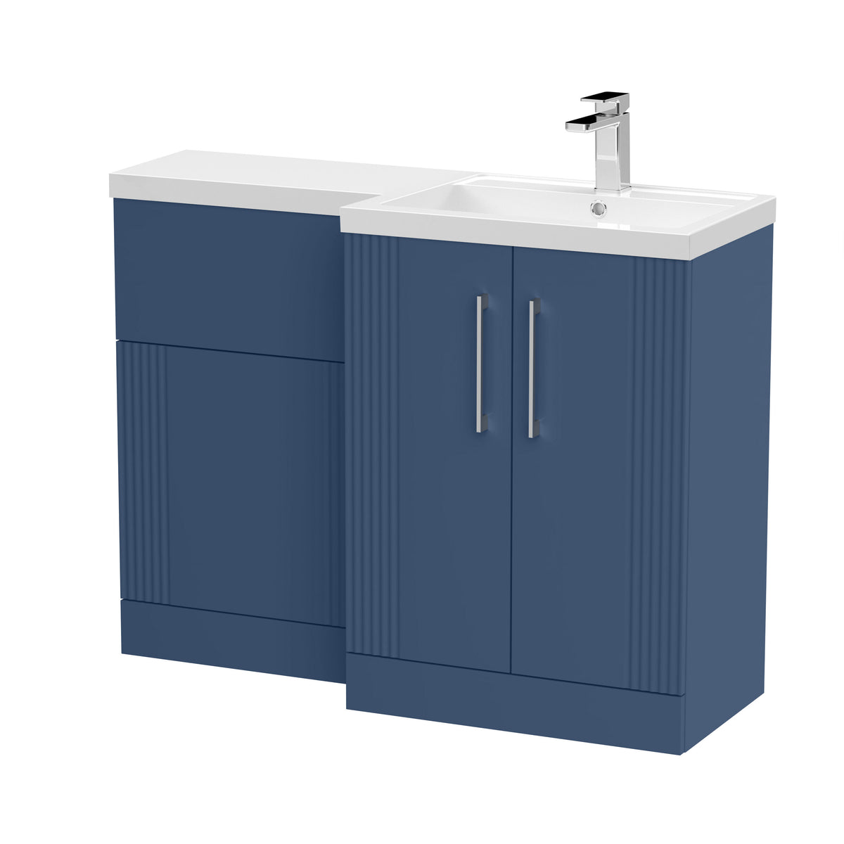 Modern Splash Satin Blue 1100mm x 390mm Right Hand Combination Unit With Polymarble Basin
