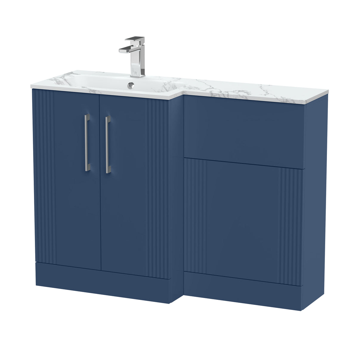 Modern Splash 1100mm Left-Hand 2 Door Satin Blue Floor Standing Combination Unit With Stone Basin