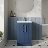 Modern Splash 500mm Satin Blue 2 Door Floor Standing Vanity Unit With Mid-Edge Basin