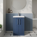 Modern Splash 500mm Satin Blue 2 Door Floor Standing Vanity Unit With Thin Edge Basin