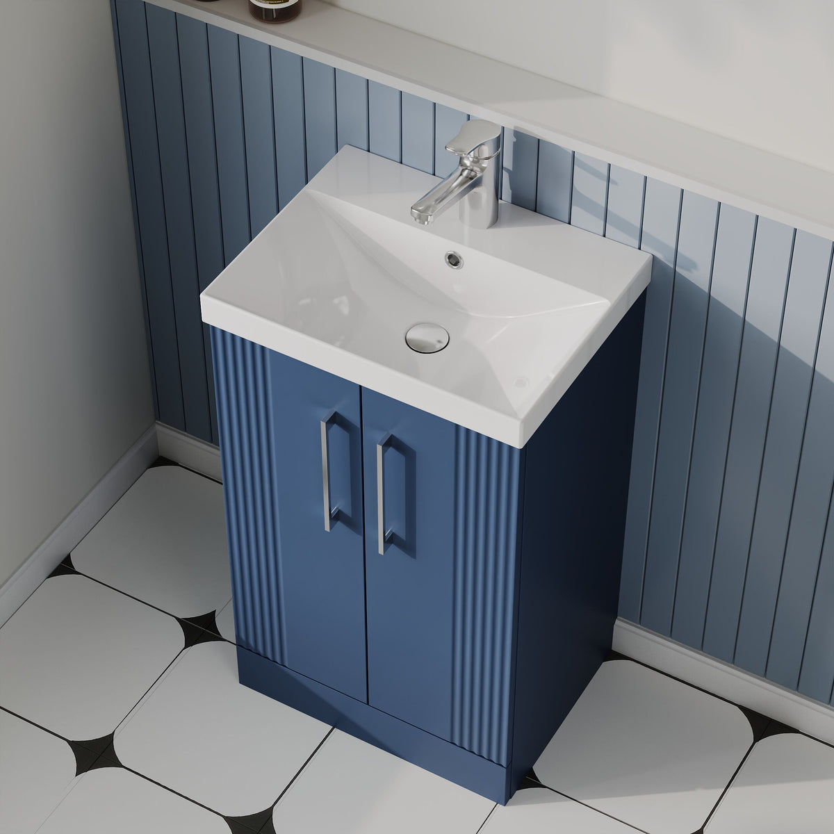 Modern Splash 500mm Satin Blue 2 Door Floor Standing Vanity Unit With Thin Edge Basin