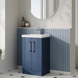 Modern Splash 500mm Satin Blue 2 Door Floor Standing Vanity Unit With Thin Edge Basin