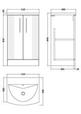 Modern Splash 500mm Satin Blue 2 Door Floor Standing Vanity Unit With Curved Basin