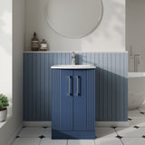 Modern Splash 500mm Satin Blue 2 Door Floor Standing Vanity Unit With Curved Basin