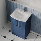 Modern Splash 500mm Satin Blue 2 Door Floor Standing Vanity Unit With Curved Basin