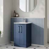Modern Splash 500mm Satin Blue 2 Door Floor Standing Vanity Unit With Curved Basin