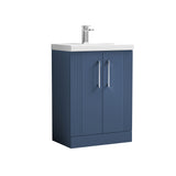 Modern Splash 600mm Satin Blue 2 Door Floor Standing Vanity Unit With Mid-Edge Basin