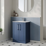 Modern Splash 600mm Satin Blue 2 Door Floor Standing Vanity Unit With Minimalist Basin
