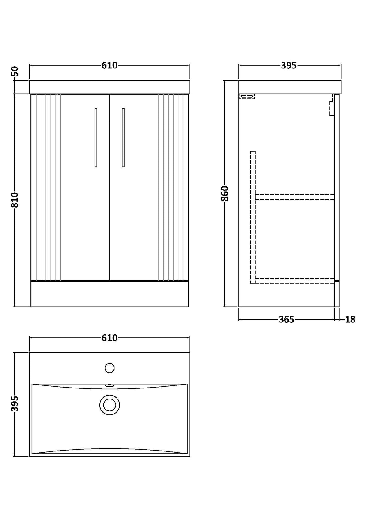 Modern Splash 600mm Satin Blue 2 Door Floor Standing Vanity Unit With Thin Edge Basin