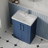 Modern Splash 600mm Satin Blue 2 Door Floor Standing Vanity Unit With Thin Edge Basin