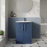 Modern Splash 600mm Satin Blue 2 Door Floor Standing Vanity Unit With Curved Basin