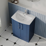 Modern Splash 600mm Satin Blue 2 Door Floor Standing Vanity Unit With Curved Basin