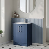 Modern Splash 600mm Satin Blue 2 Door Floor Standing Vanity Unit With Curved Basin