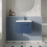 Modern Splash 500mm Satin Blue 1 Drawer Wall Hung Vanity Unit With Mid-Edge Basin