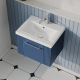 Modern Splash 500mm Satin Blue 1 Drawer Wall Hung Vanity Unit With Mid-Edge Basin