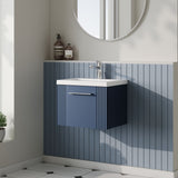 Modern Splash 500mm Satin Blue 1 Drawer Wall Hung Vanity Unit With Mid-Edge Basin