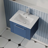 Modern Splash 500mm Satin Blue 1 Drawer Wall Hung Vanity Unit With Minimalist Basin