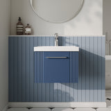 Modern Splash 500mm Satin Blue 1 Drawer Wall Hung Vanity Unit With Thin Edge Basin