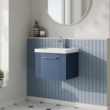 Modern Splash 500mm Satin Blue 1 Drawer Wall Hung Vanity Unit With Thin Edge Basin