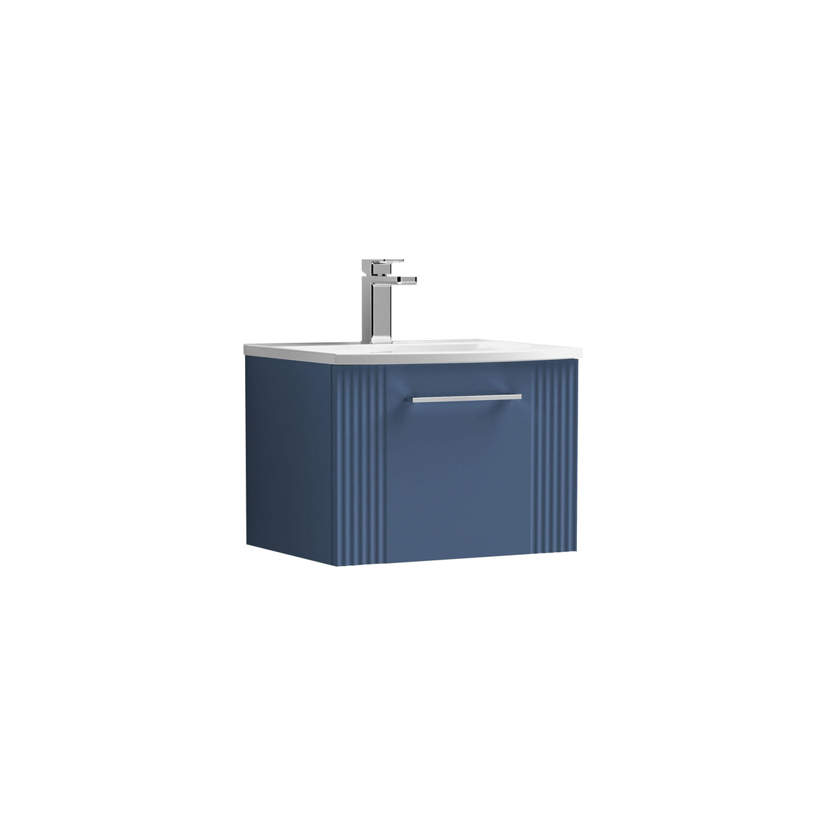 Modern Splash 500mm Satin Blue 1 Drawer Wall Hung Vanity Unit With Curved Basin