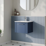 Modern Splash 500mm Satin Blue 1 Drawer Wall Hung Vanity Unit With Curved Basin