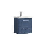 Modern Splash 500mm Satin Blue 2 Drawer Wall Hung Vanity Unit With Mid-Edge Basin