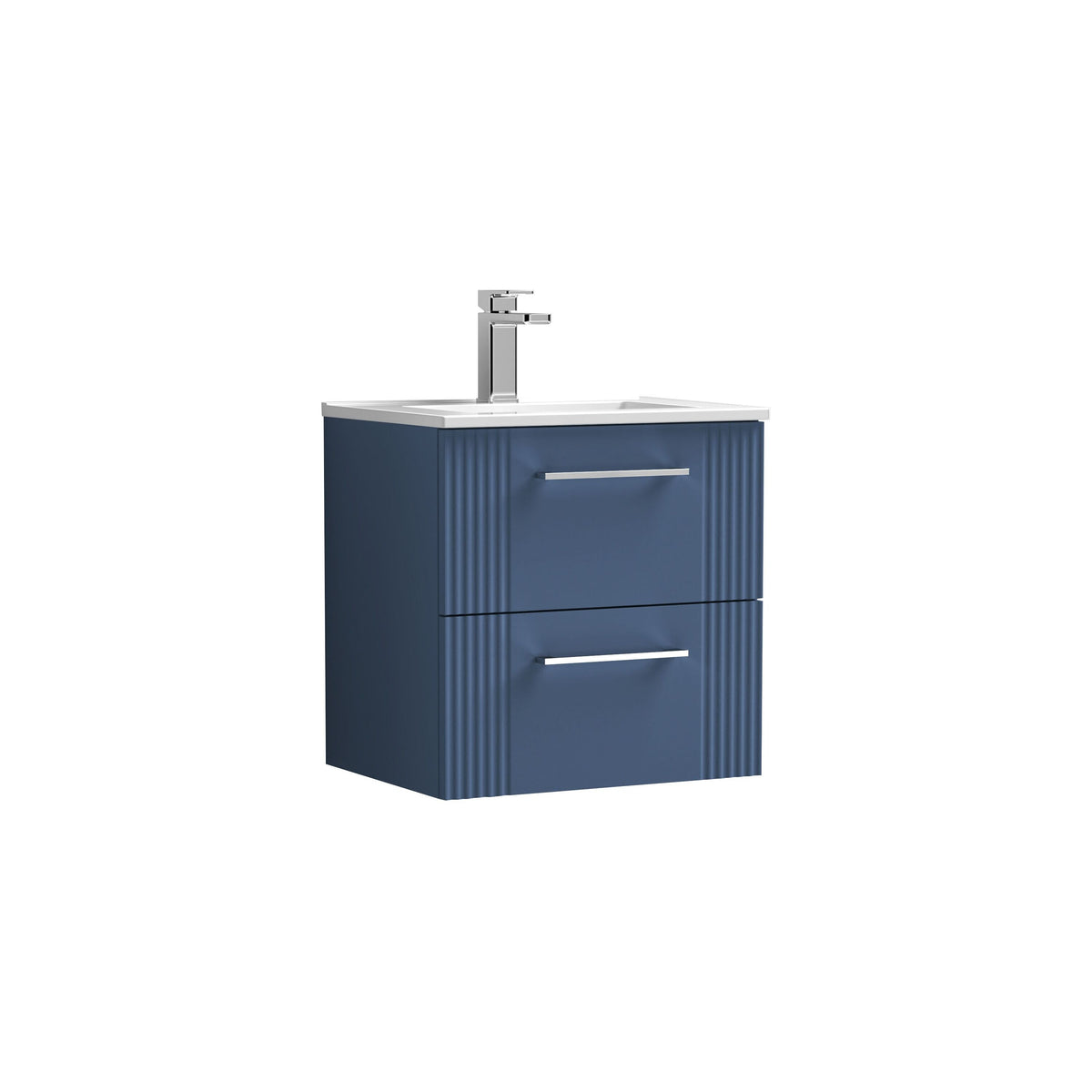 Modern Splash 500mm Satin Blue 2 Drawer Wall Hung Vanity Unit With Minimalist Basin