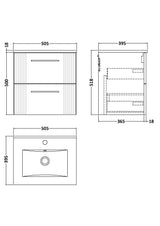 Modern Splash 500mm Satin Blue 2 Drawer Wall Hung Vanity Unit With Minimalist Basin