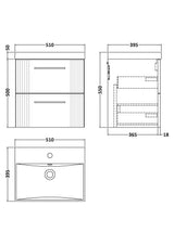 Modern Splash 500mm Satin Blue 2 Drawer Wall Hung Vanity Unit With Thin Edge Basin